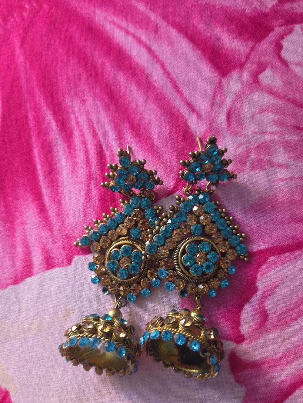 Blue and Gold Jhumka Earrings - Women Jewelry